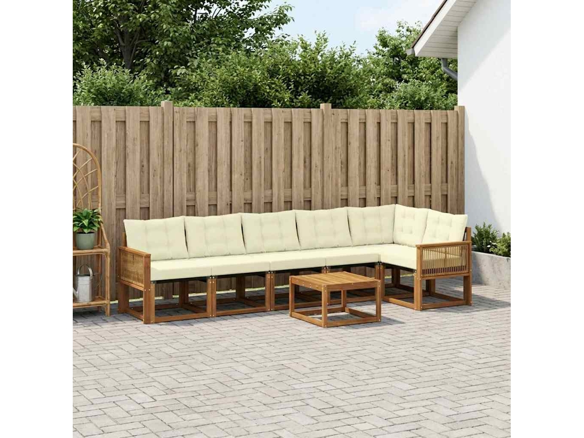 Vidaxl Conjunto De Sofás Para Exterior 7 Unid. Natural E Creme