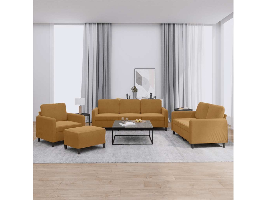Vidaxl 4 Pcs Conjunto De Sofás Veludo Castanho