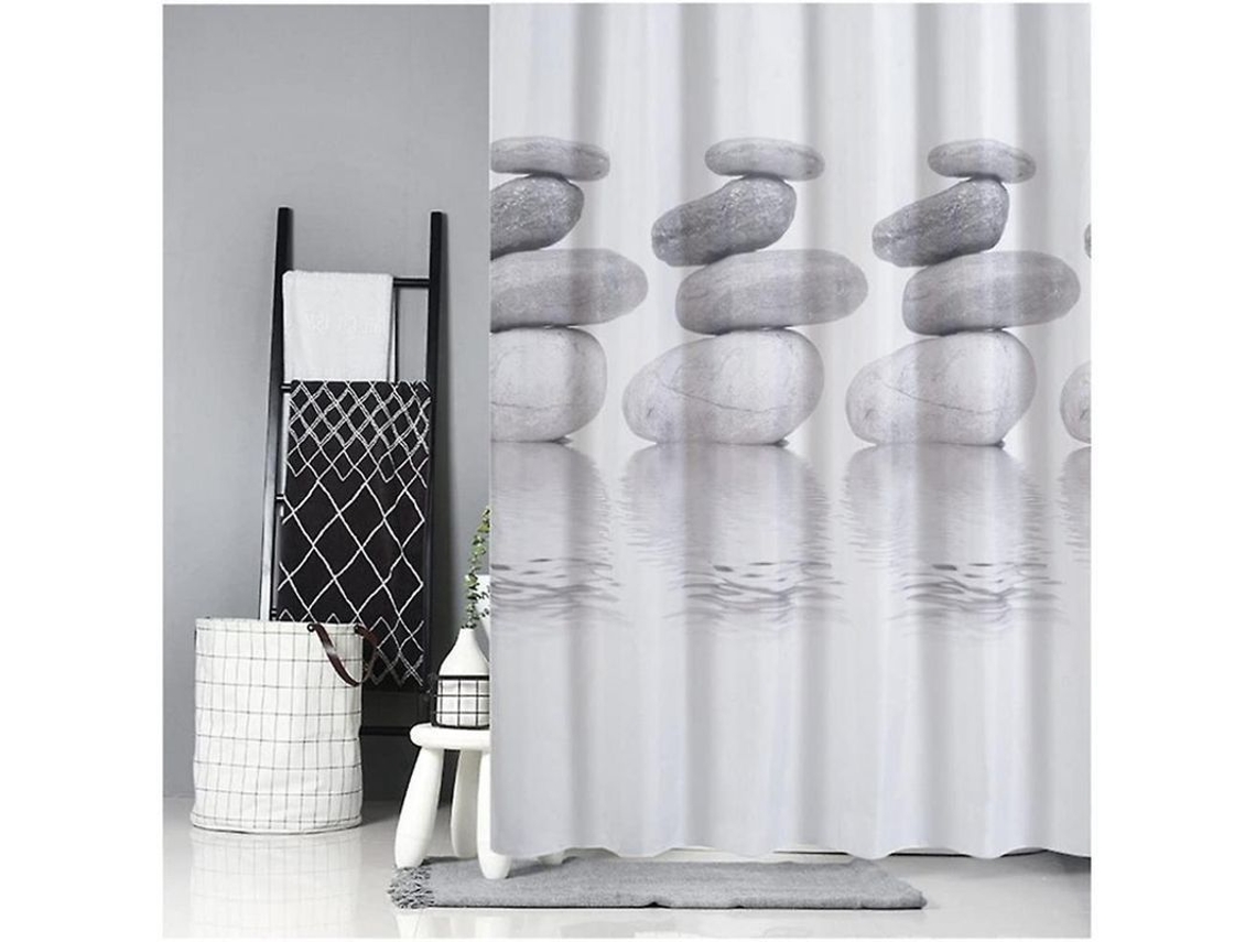2026 cortina de Ducha Textil 180x200cm Gris Antimofos Repelente À Água com 12 Anéis Kfa