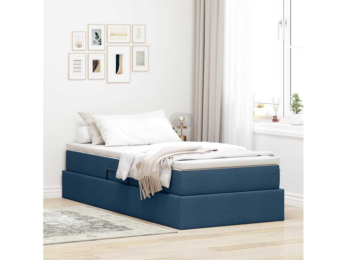 Vidaxl Cama Com Arrumação E Colchão Azul 100 X 200 Cm Poliéster