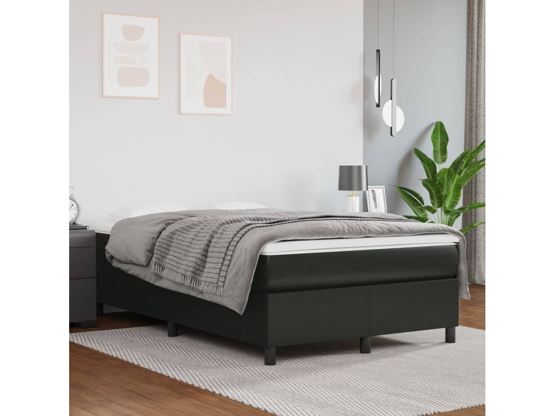 Cama Com Molas/colchão 120x200 Cm Couro Artificial Preto