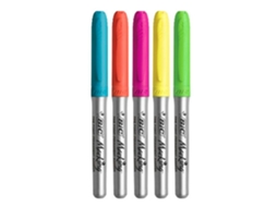 Marcador BIC 968410 5 peças ponta cônica azul verde laranja rosa amarelo