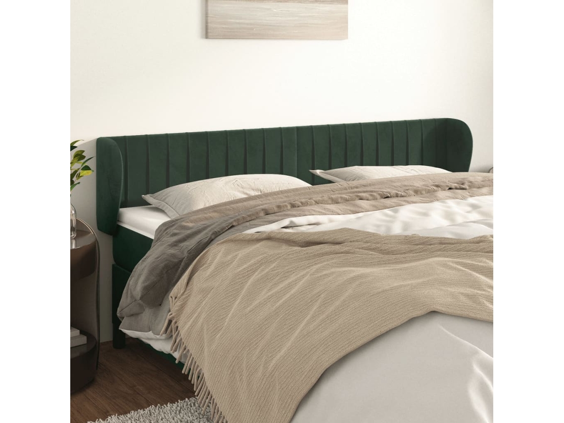 Cabeceira De Cama C/ Abas Veludo 203x23x78/88cm Verde Escuro Wsd78519 Lovely Home