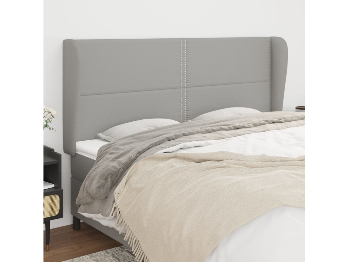 Vidaxl Cabeceira Cama C/ Abas Tecido 203x23x118/128 Cm Cinzento-claro