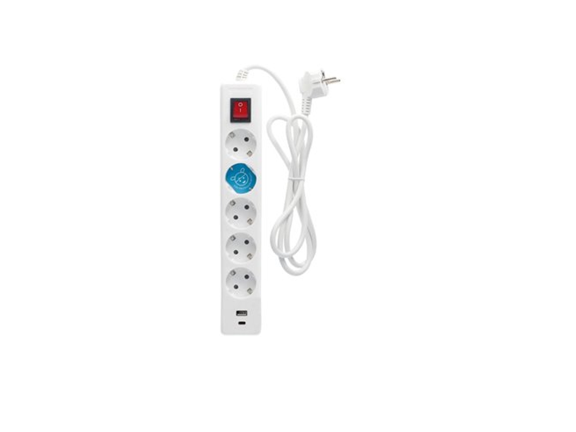 Base Múltipla 5tusb Ca Com Switch Com Cabo De 1,4m Em Polipropileno Branco Gsc (3x1,5mm)
