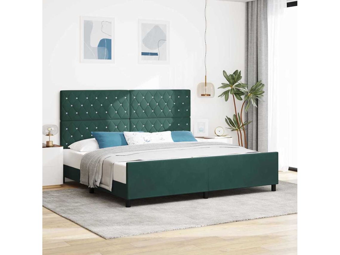 Vidaxl Cama Box Com Cabeceira Verde Escuro 200 X 200 Cm Veludo