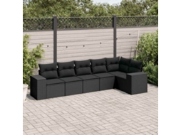 Vidaxl 6 Pcs Conjunto Sofás De Jardim C/ Almofadões Vime Pe Preto