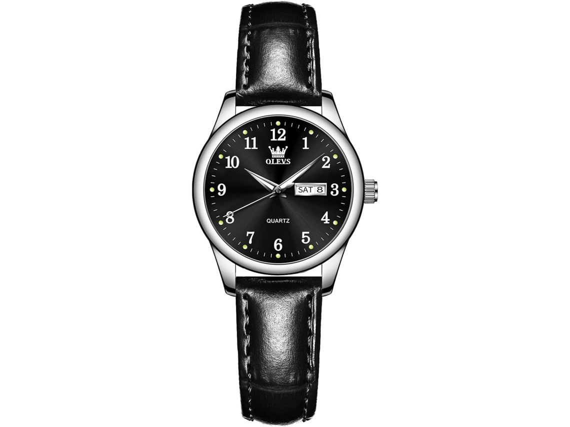 Lurelia Relógio Feminino, Movimento De Quartzo, Data/calendário, Couro, Preto, Dourado