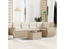 Vidaxl 6 Pcs Conjunto De Sofás P/ Jardim Com Almofadões Vime Pe Bege