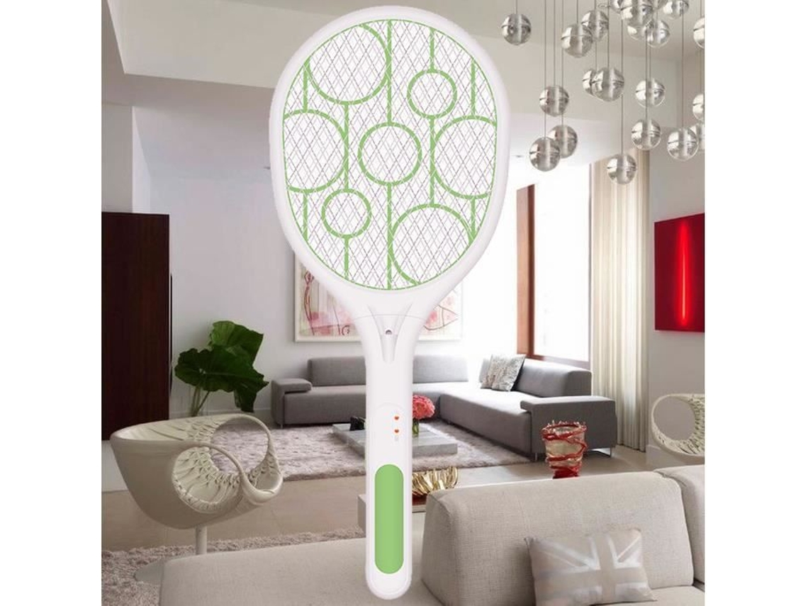 Raquete Elétrica Recarregável Usb Contra Mosquitos e Insetos Lâmpada de Iluminação Led com 3 Camadas de Proteção de Malha Verde