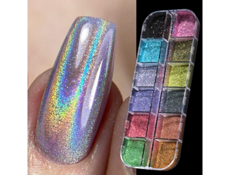 12 Grades/caixa Holográfica Prego Glitter Pó Laser Pigmento Colorido Poeira Decoração Da Arte Do Prego Art Lalic