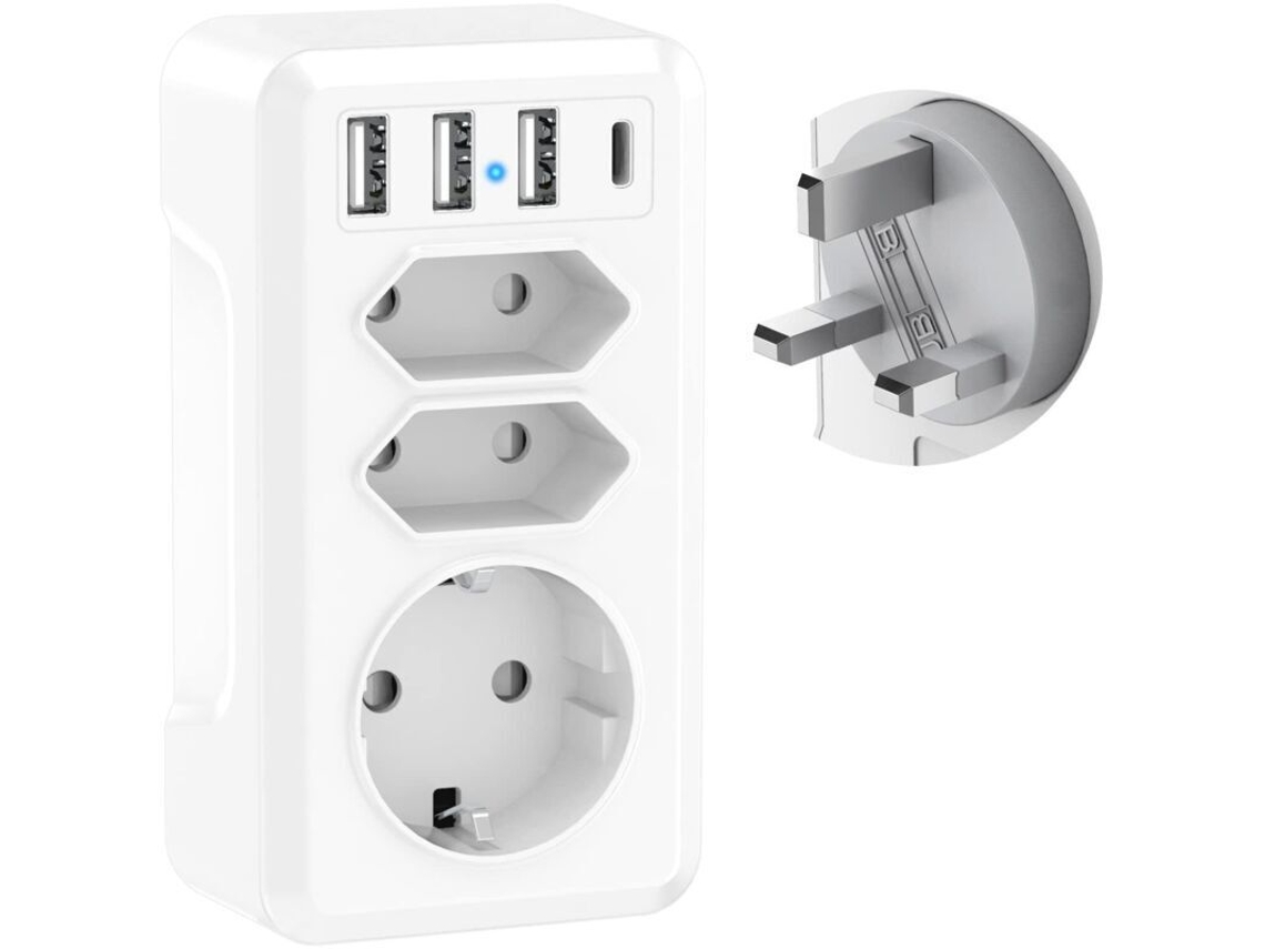 Adaptador de viagem 7 em 1 com USB para Reino Unido AQUAFORGE