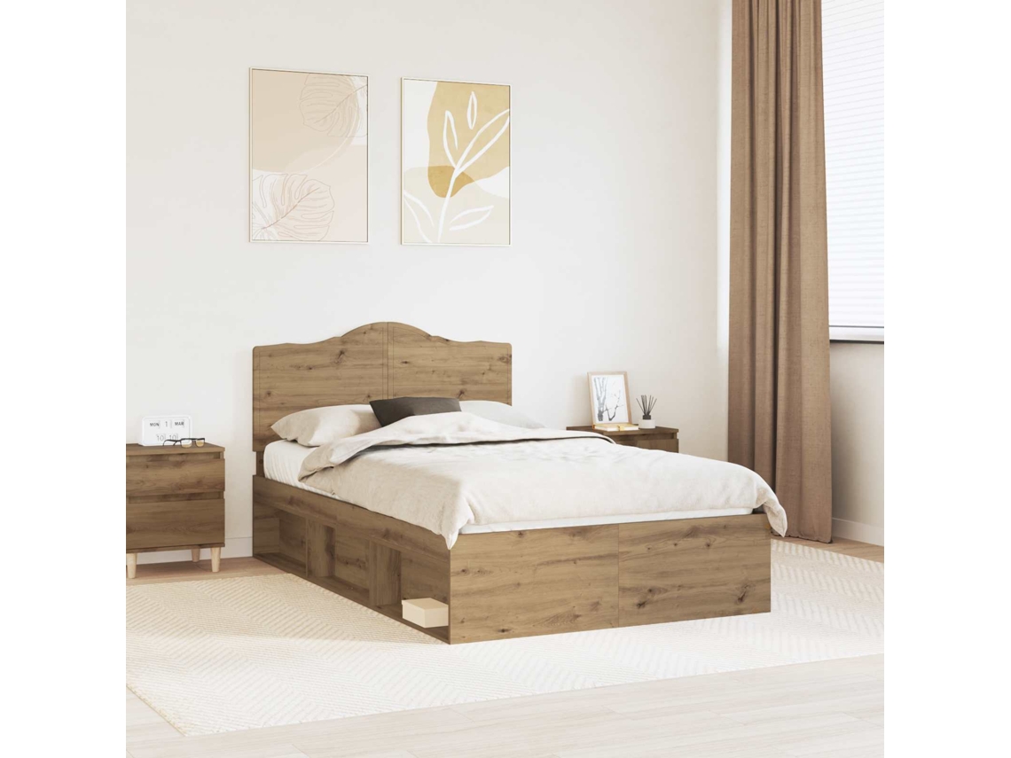 Vidaxl Estrutura da Cama com Cabeceira Carvalho Artesanal 135 X 190 Cm