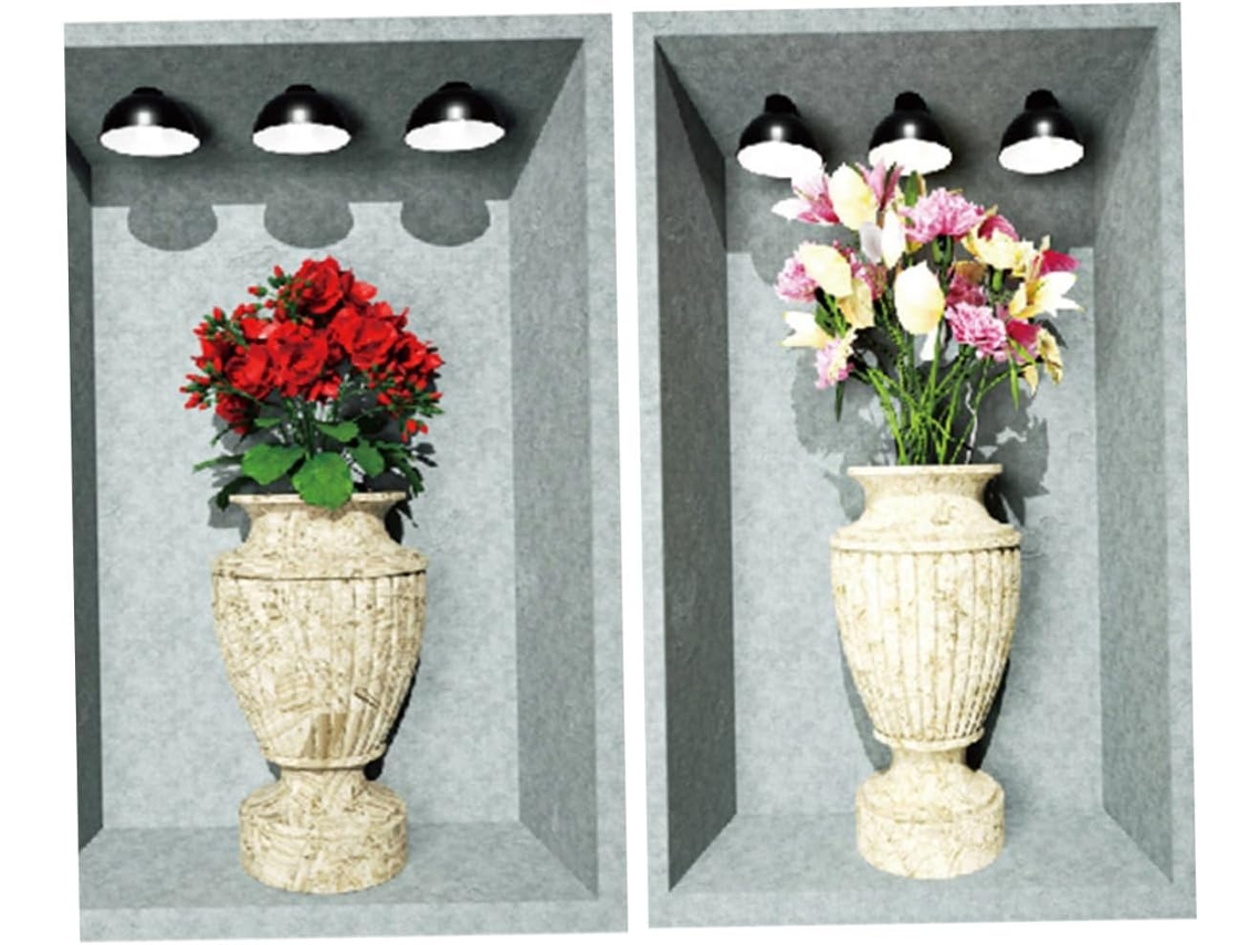 De 2 Adesivos De Parede 3d Com Vasos De Flores, Autoadesivos E Decorativos, 30x30 Cm, Acabamento Fosco, Ideais Para Gokoco