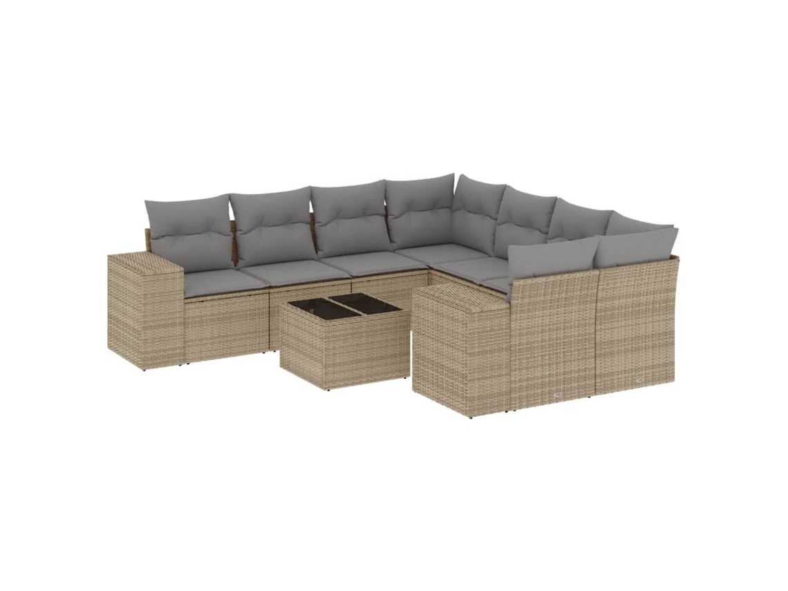Maison Exclusive - 9 Pcs Conjunto De Sofás P/ Jardim Com Almofadões Vime Pe Bege