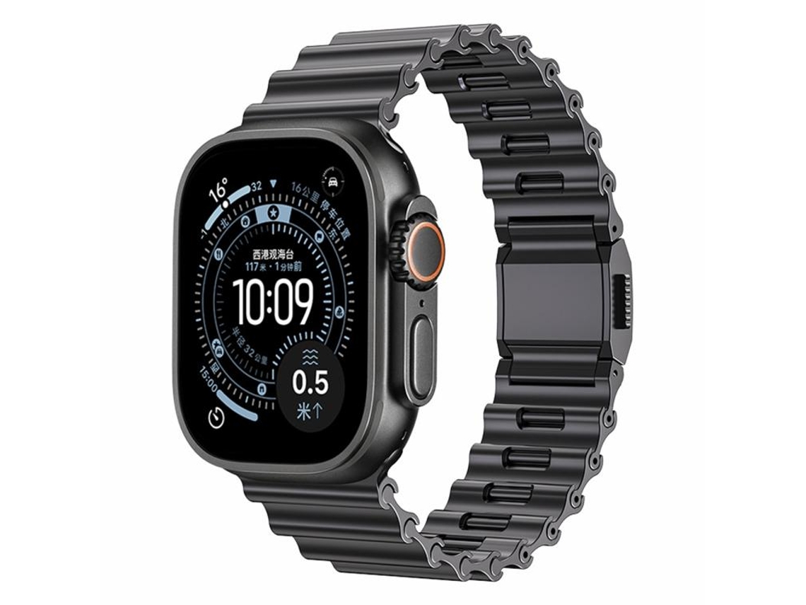 Bracelete para Apple Watch 46/49/45/44mm Aço Inoxidável com Fivela Magnética Ocean Wave Cinza Titânio XIAOMOYU