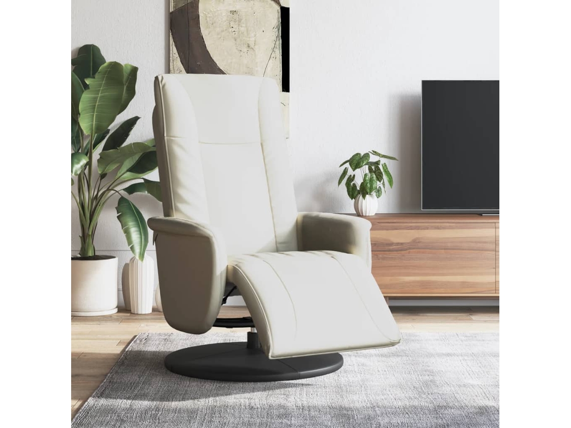 Vidaxl Cadeira Reclinável Com Apoio De Pés Couro Artificial Cor Creme