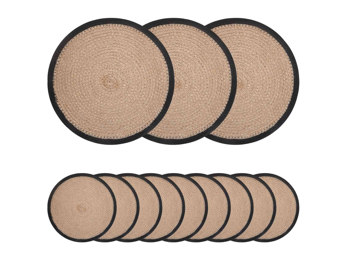 Vidaxl Sousplat De Juta 12 Unid. Natural E Preto 100% Juta Tossa