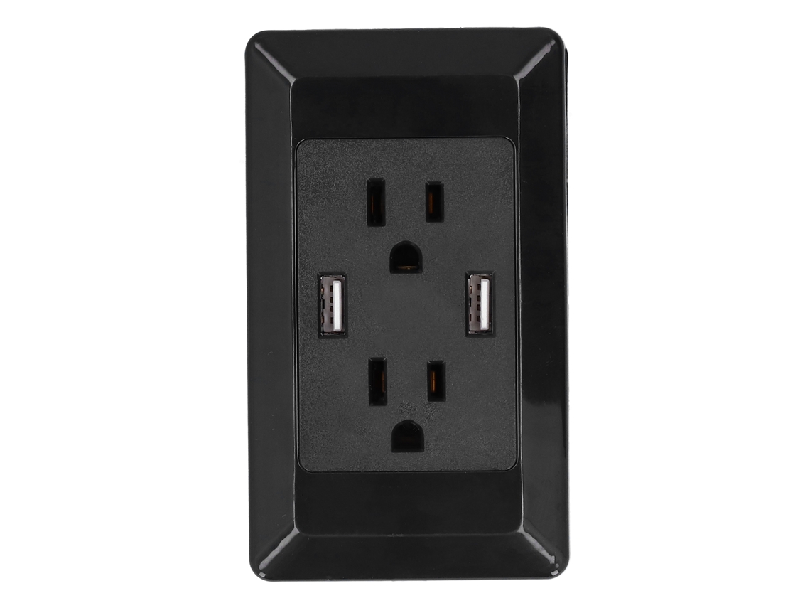 Padrão Americano Tomada de Parede Preta De Embutir (Carregamento Rápido Inteligente 15a, 3 Portas Com Duplo USB)