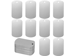 25 Etiquetas Metálicas Estampadas em Branco, Alumínio, Gravadas com Furo SFUSHOS (quadradas)