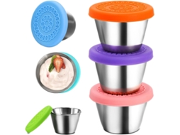Conjunto de 6 potes de aço inoxidável temperado com garrafas térmicas de silicone para vazamentos, 70 ml (2,4 oz), multicoloridos.