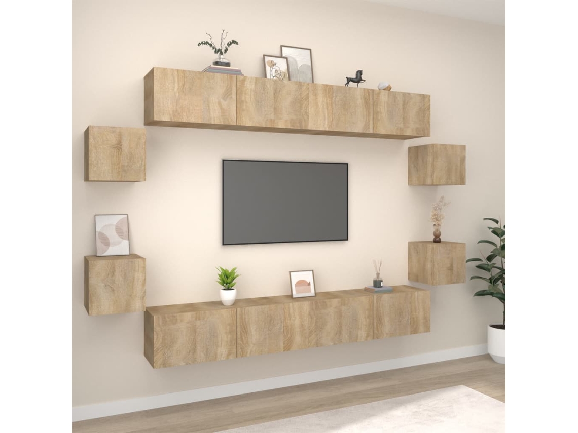 Vidaxl Conjunto Móveis De Tv 8 Pcs Madeira Processada Carvalho Sonoma
