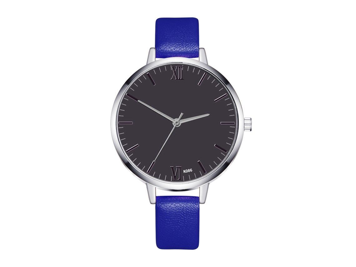 Relógio de Quartzo Feminino Estilo Vintage Simples de Negócio Pulseira de Couro Pu Azul