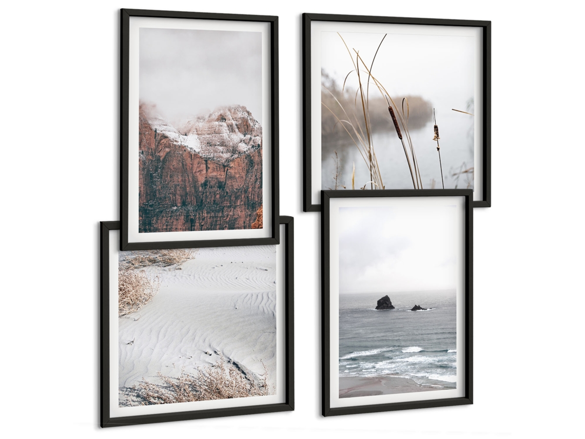 Composição De Quadros Na Parede Cachoeiras, Arredores Verdes Moldura Preta Quadros Para A Sala De Estar Espelharte (conjunto De 4 Imagens)