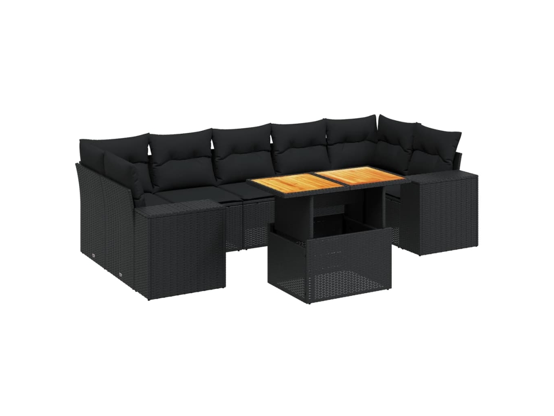 Conjunto de 8 Sofás de Jardim com Almofadões Vime Pe Preto MAISON EXCLUSIVE (8 pcs)