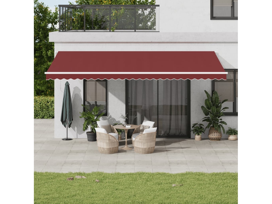 Vidaxl Toldo Retrátil Manual Com Luz Led 600x350 Cm Bordô