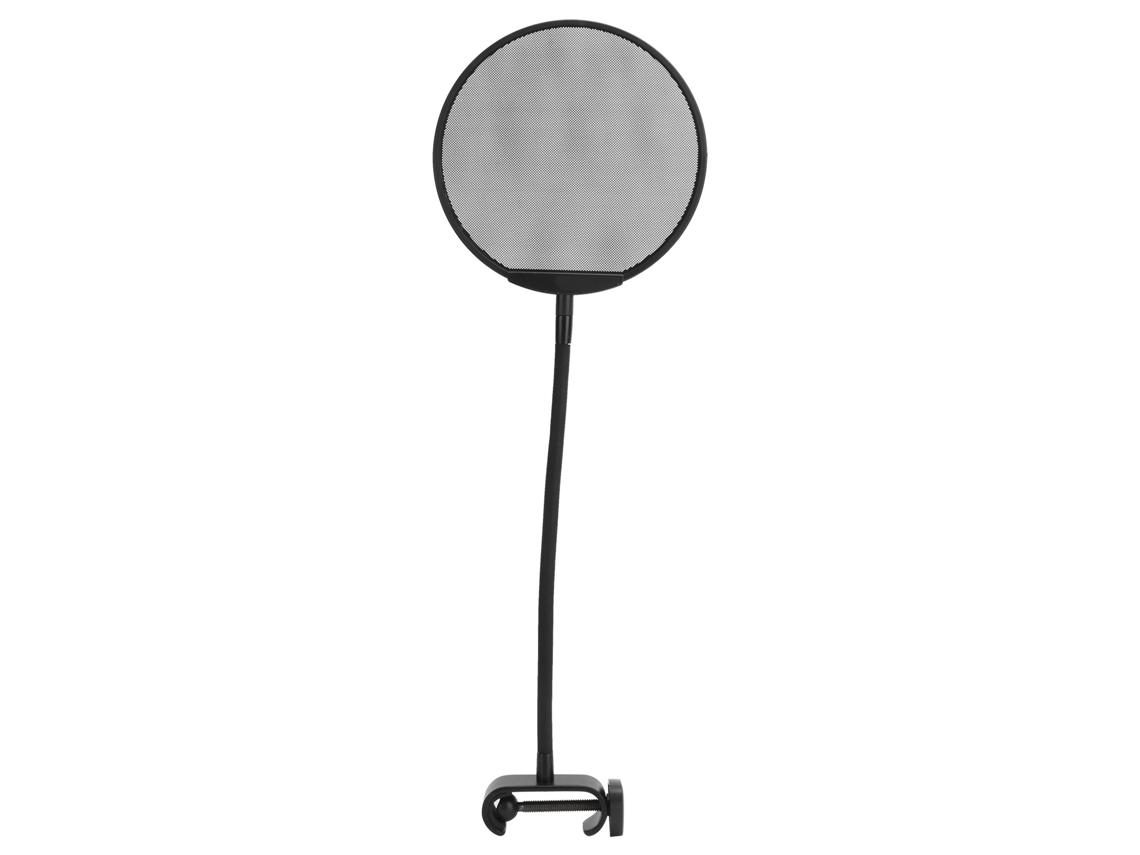 Microfone com filtro de malha anti respingos, clip flexível para pescoço e proteção contra vento, preto | S/MARCA