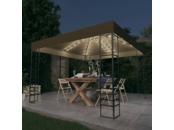 Vidaxl Tenda De Jardim C/ Cordões De Luzes Led 3x3 M Cinza-acastanhado