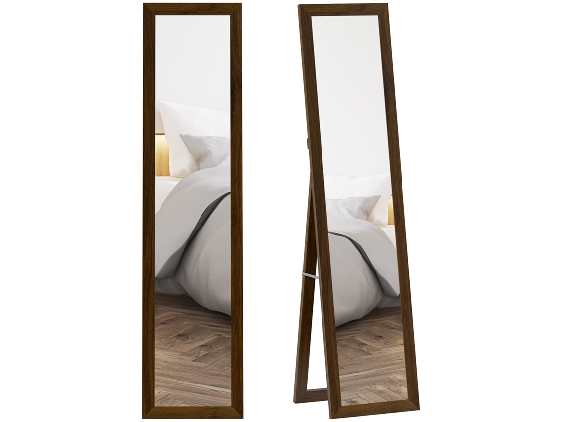 Espelho de Parede Retangular de Corpo Inteiro, 37x155 Cm, com Moldura de Nogueira. SINI TECH STORE