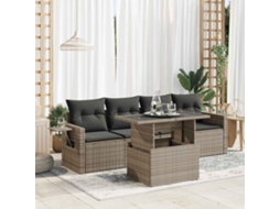 Vidaxl 5 Pcs Conjunto Sofás de Jardim C/ Almofadões Vime Pe Cinzento
