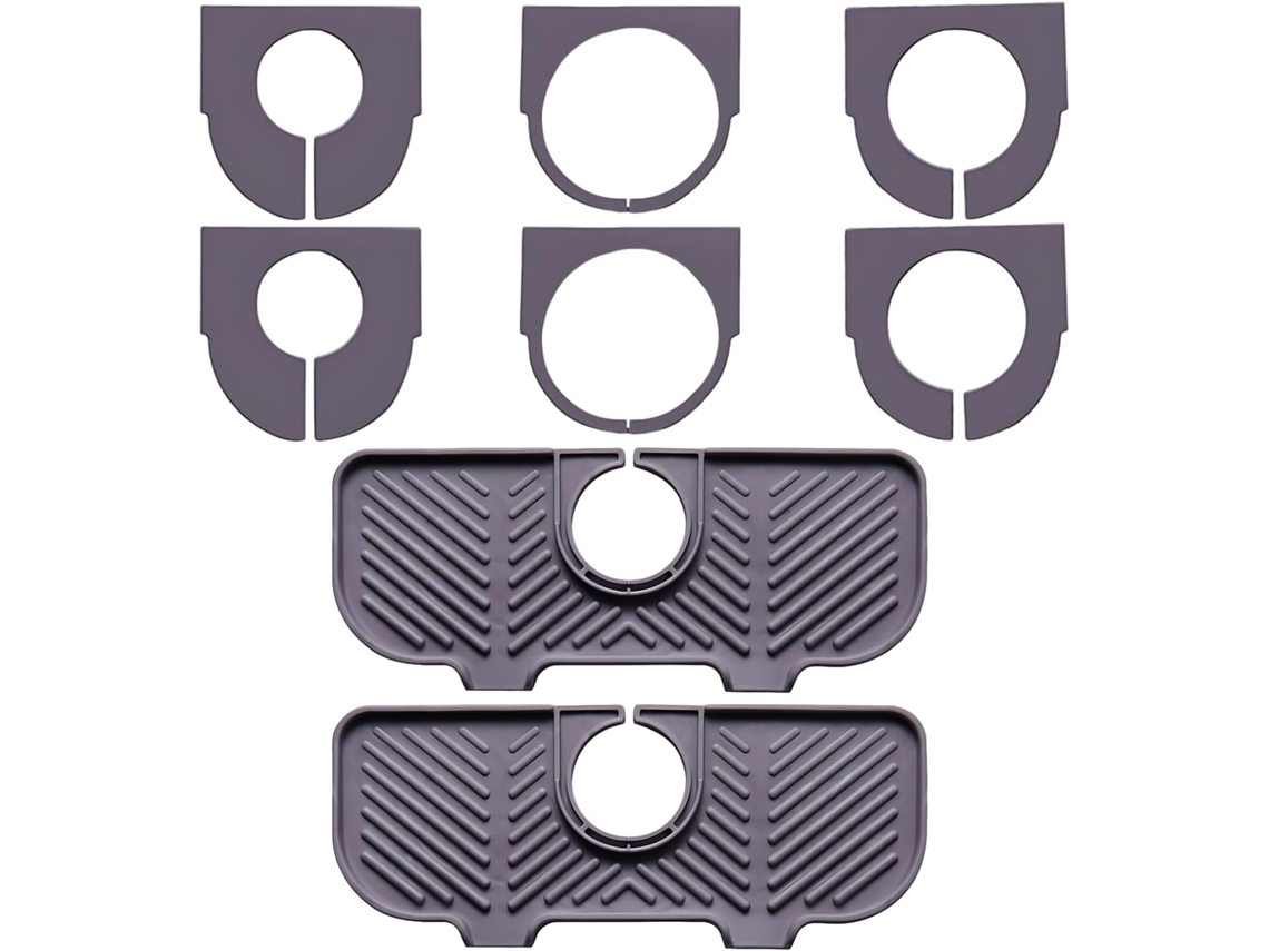 2-tapetes Para Pia De Cozinha Com Protetor Ralo E Suporte Esponja, Cinza, 10, 7x 10, 9cm