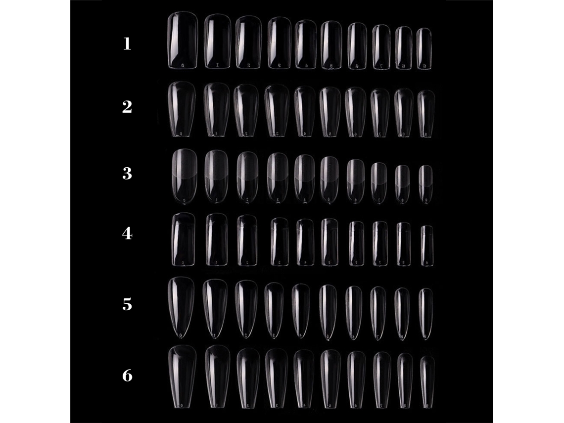 100pcs Unhas Falsas De Acrílico Transparentes Meia E Total Cobertura 10 Tamanhos Para Salões E Diy Art Manicure