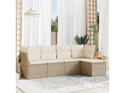 Vidaxl 5 Pcs Conjunto De Sofás P/ Jardim Com Almofadões Vime Pe Bege