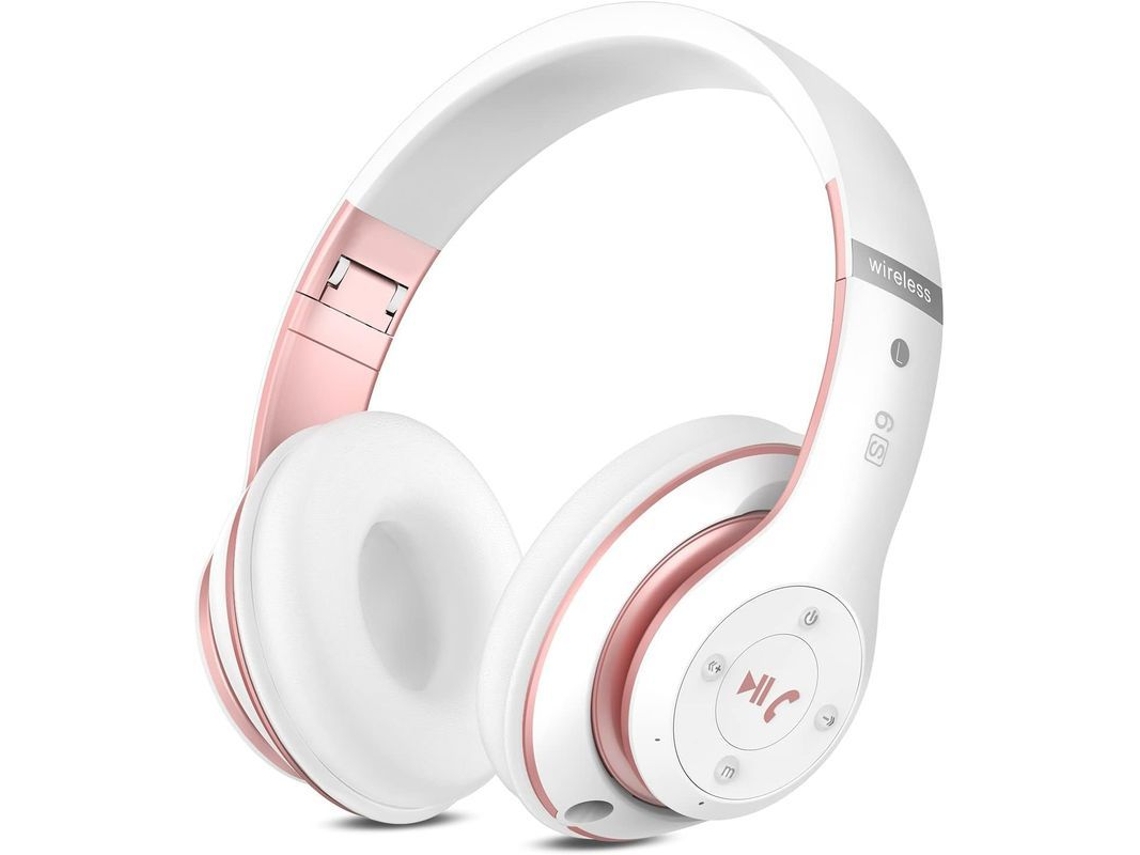 Fones Over Ear Bluetooth YURU, com microfone, 40h, com fio e sem fio, rosa