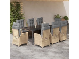 Vidaxl 9 Pcs Conjunto De Jantar P/ Jardim Com Almofadões Vime Pe Bege