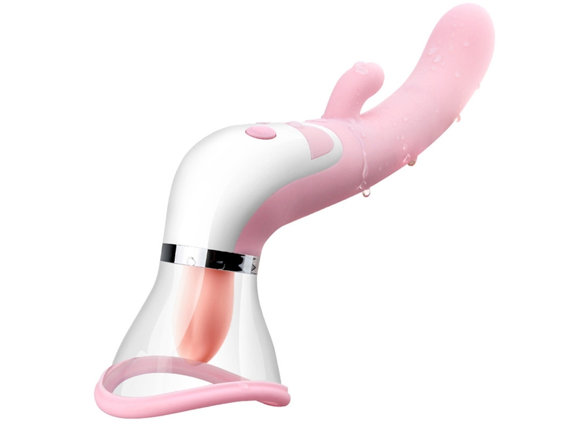 Vibrador Para Lamber A Língua Com Dildo De Aquecimento Estimulador De Sucção Do Mamilo Clitóris Rosa*