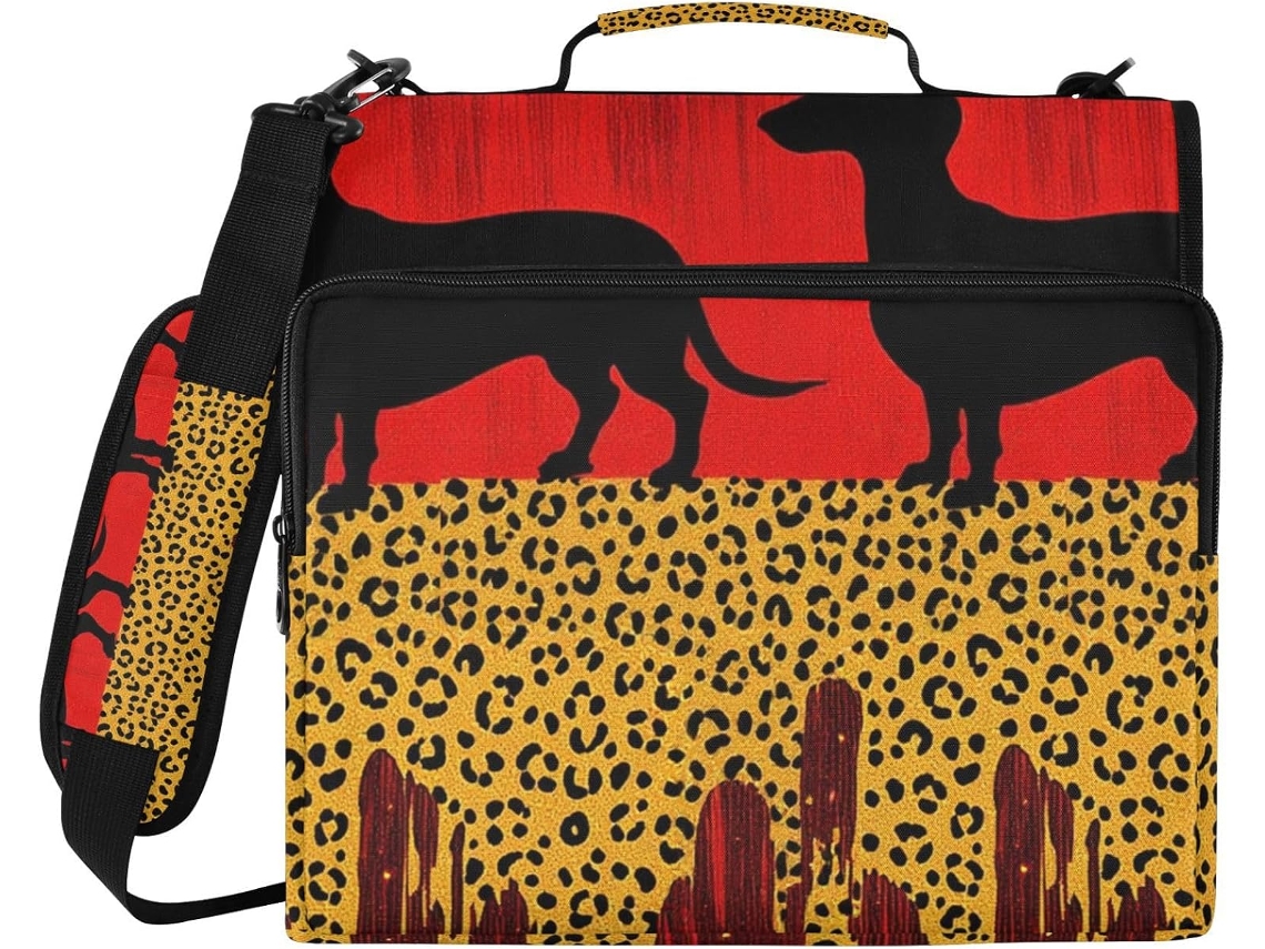 Organizador de massas Brilhante Dachshund com 3 argolas e alça Ombro, multibolsas para massas, escola e mesa.