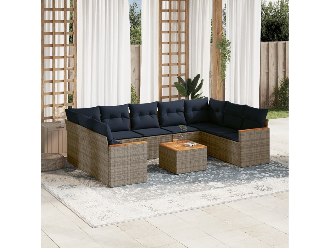 Vidaxl Conjunto De Sofá De Jardim Com 10 Peças E Almofadas Em Rattan Sintético Cinza