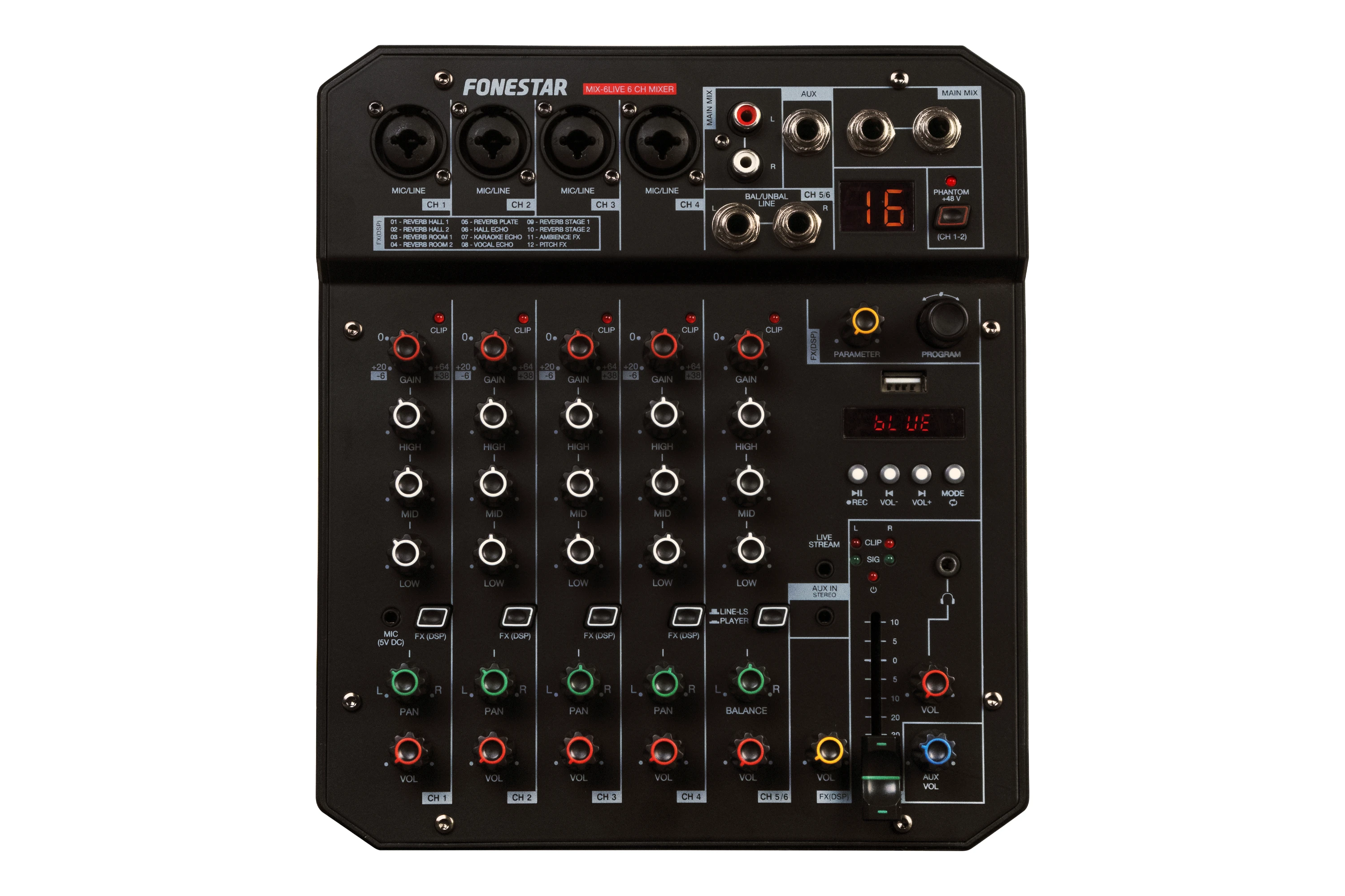 Mesa de Mistura FONESTAR com Bluetooth/USB MIX-6LIVE