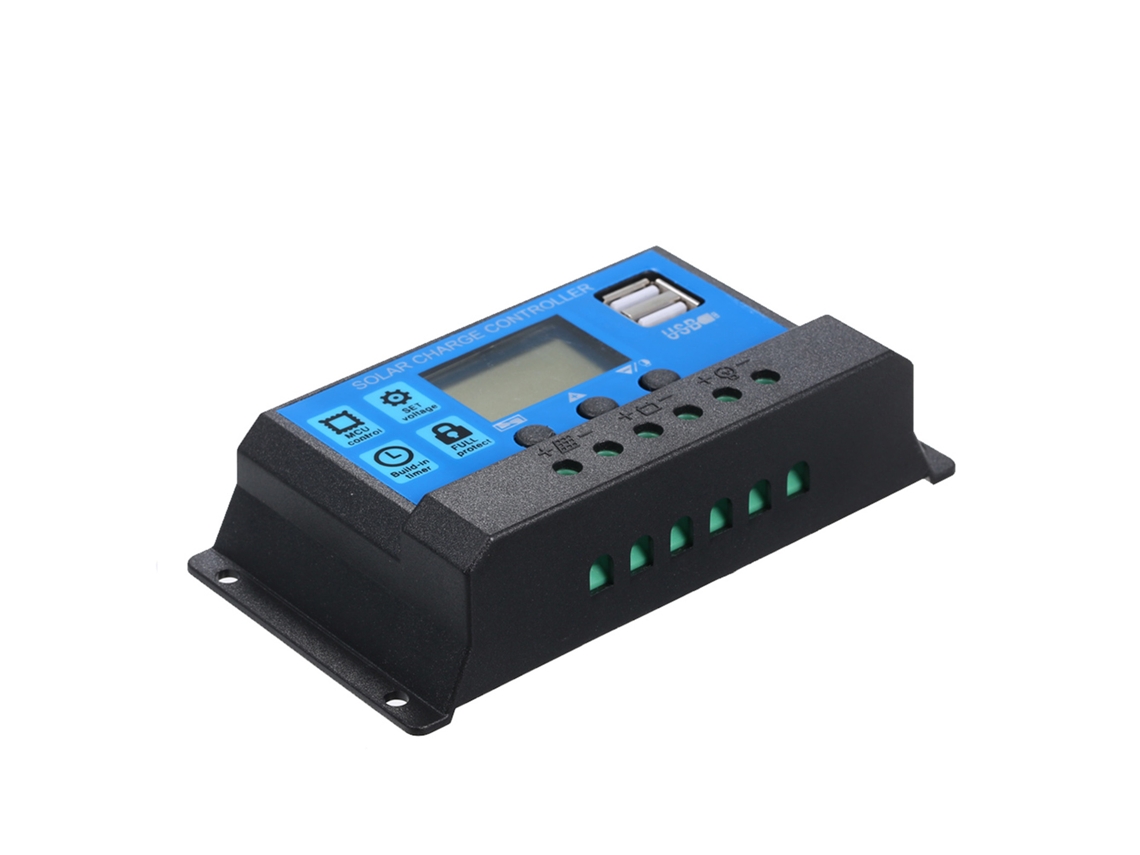 2026 controlador de Carga Solar Pwm Inteligente 30a 12v/24v com Usb 5v 2.5a Regulador