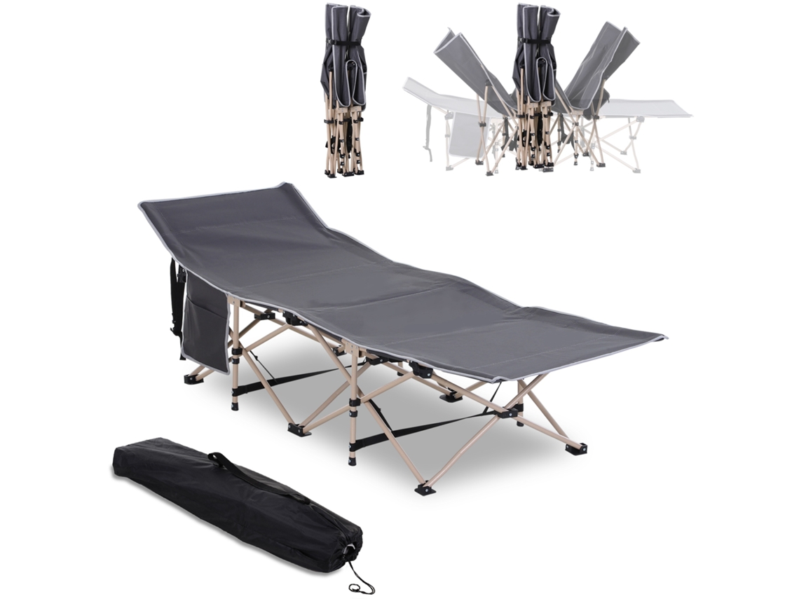 Cama Campismo Dobrável Saco Aço Oxford Cinza 190x68x52cm