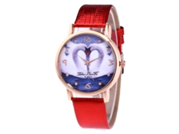 Reloj De Pulsera De Cuarzo Para Mujer Zhoulianfa Con Dial Redondo Y Patrón De Corazón Rojo