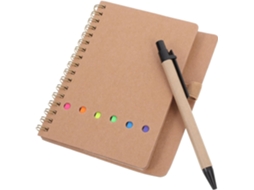 Caderno elegante com caneta, encadernação em espiral, folhas pautadas, tamanho pequeno de bolso para estudantes e escritores.