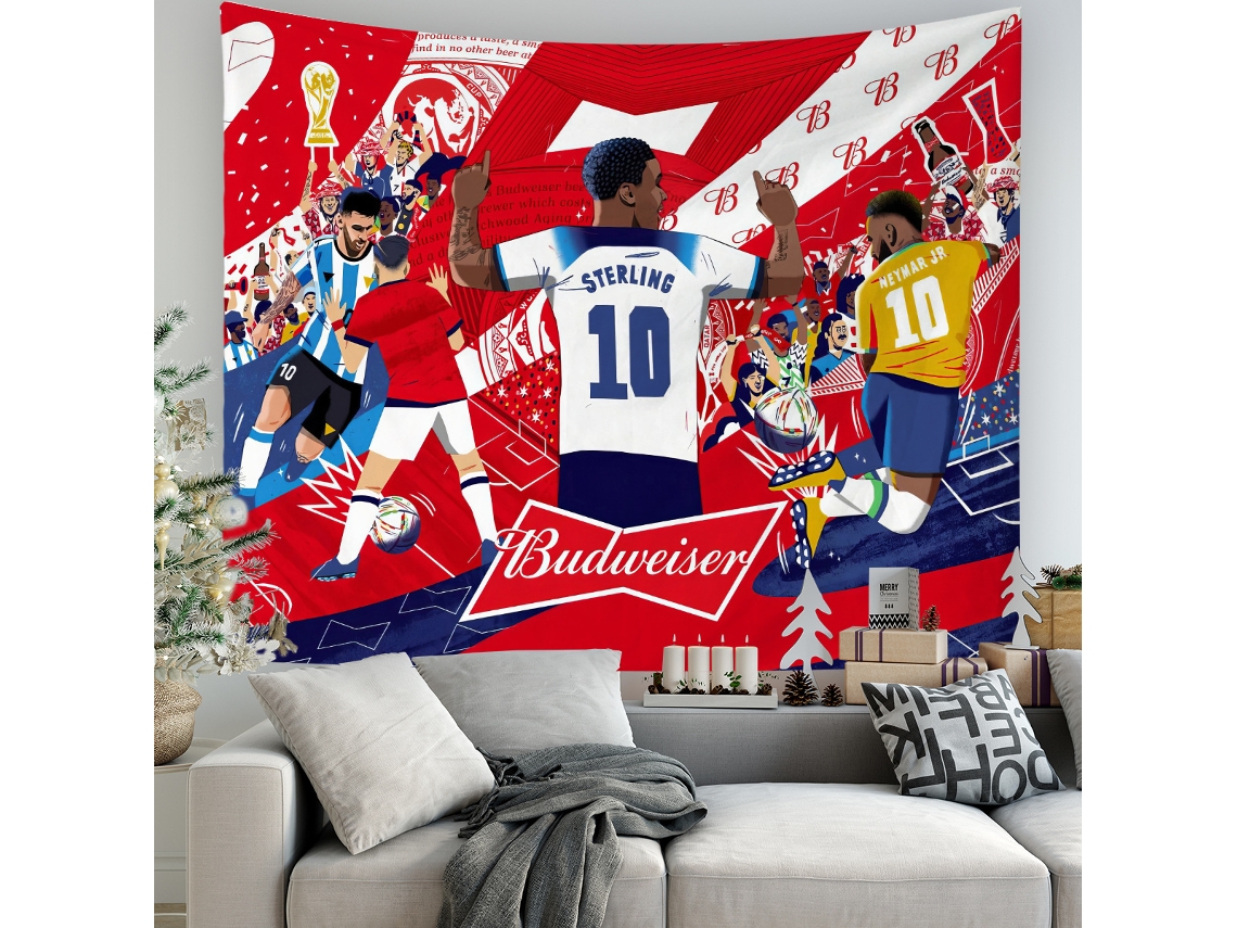 Tapeçaria parede estrelas futebol Sterling Neymar Messi Budweiser, decorativo 180x230cm STELASPLEN