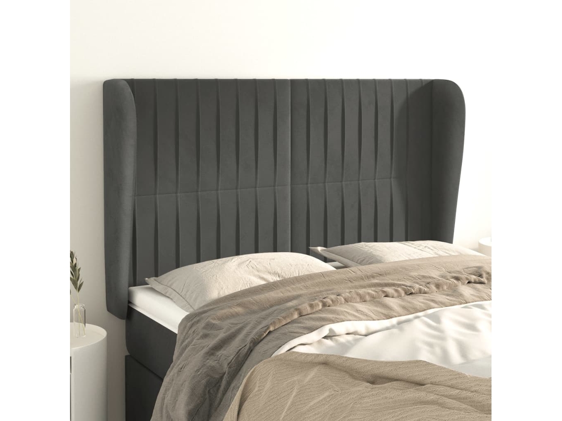 Cabeceira | Painel De Cama Cama C/ Abas Veludo 147x23x118/128 Cm Cinzento-escuro