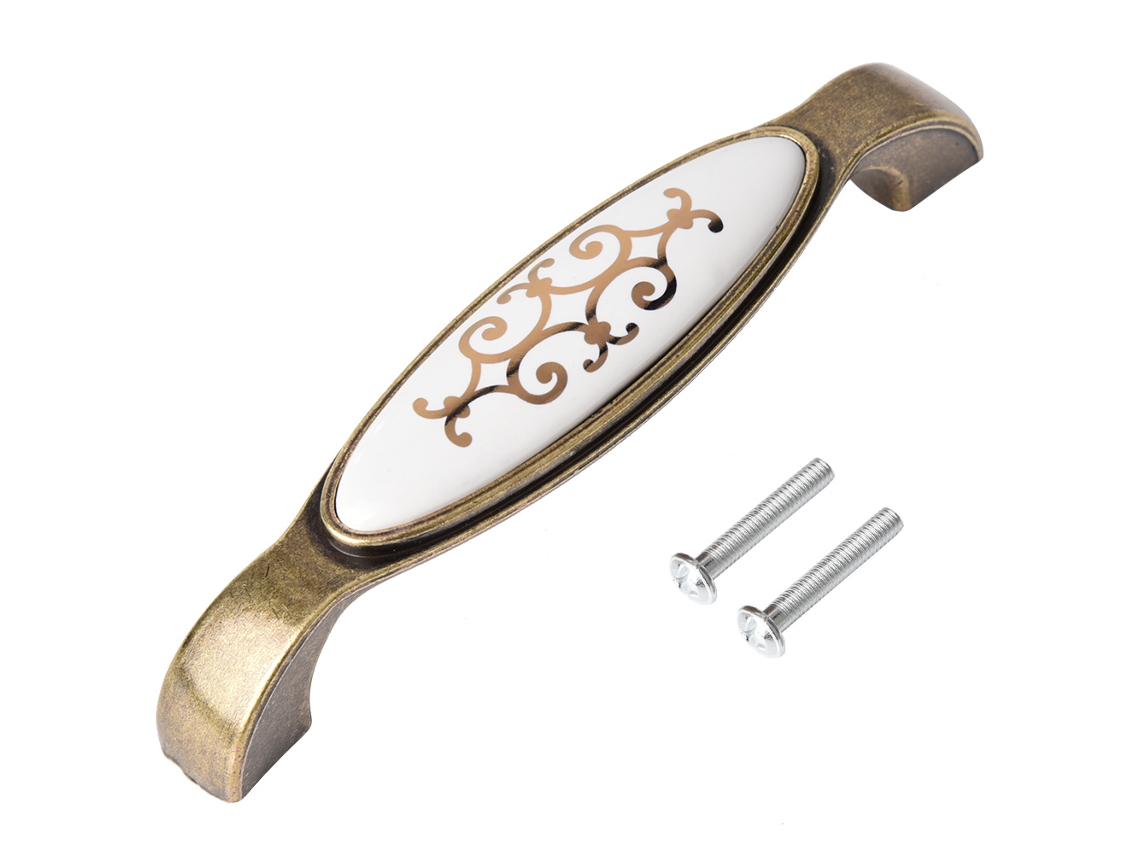 Puxador De Cerâmica Antigo Para Móveis De Gaveta De Armário De Estilo Europeu (gancho Dourado Em Cor Amarela Fina, Com Espaçamento De Furos Adaptado)